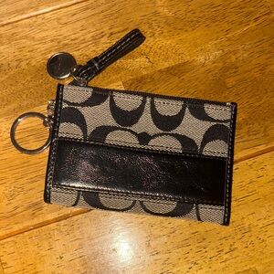 Coach Black and Grey Card Holder with Keychain